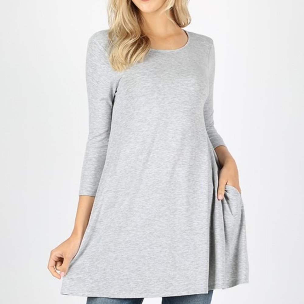 Long-Sleeved A-line Tunic with Pockets